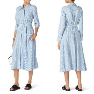 Tibi Gingham Shirtdress Long Sleeve Collared Button-Front Midi Blue & White 4